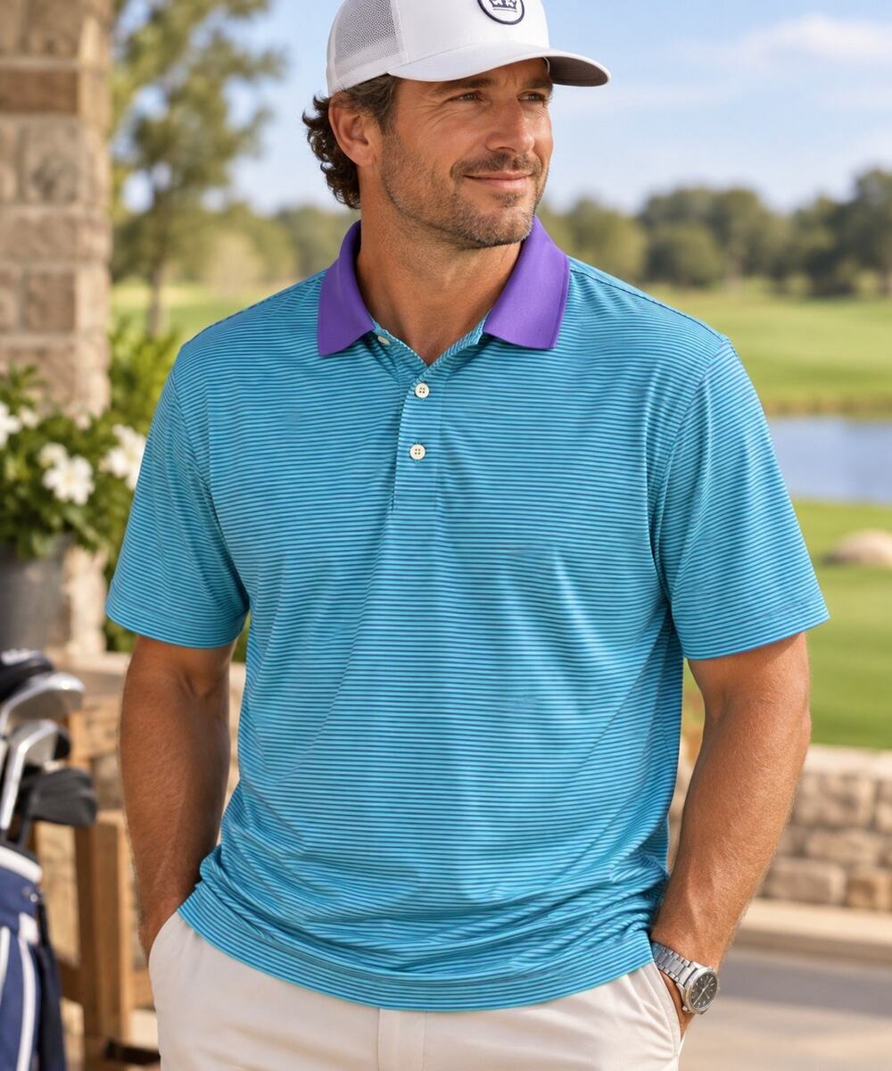 Peter Millar Summer Comfort Polo Shirt XXL Purple Teal Stripe Golf Performance
